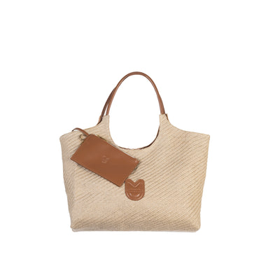 SAC JANE - TOILE NATUREL & CUIR COGNAC