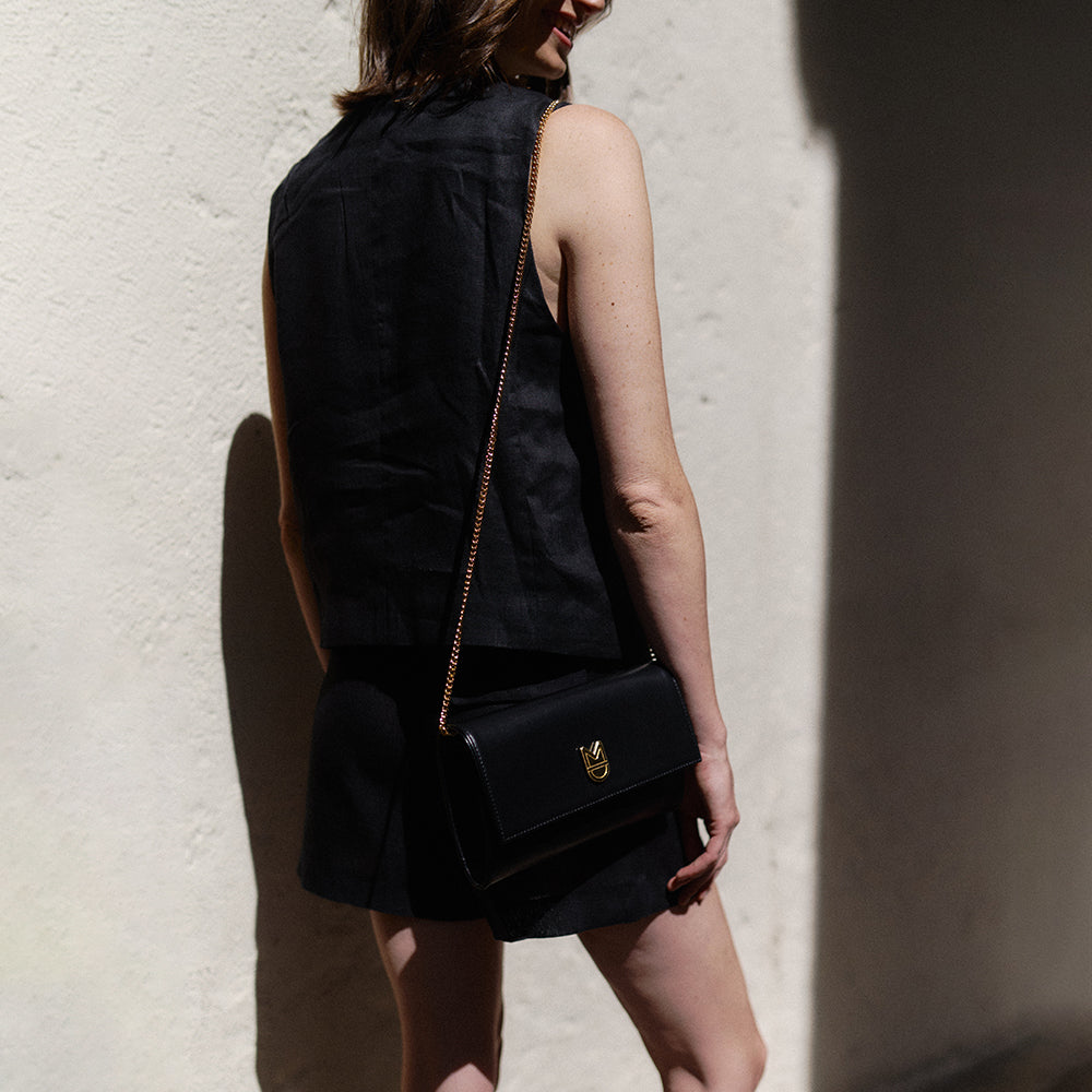 SAC ORPHÉE - CUIR NOIR DORÉ