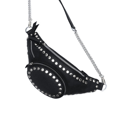 CARRIE BELT BAG - BLACK LEATHER STUDDED DETAILS