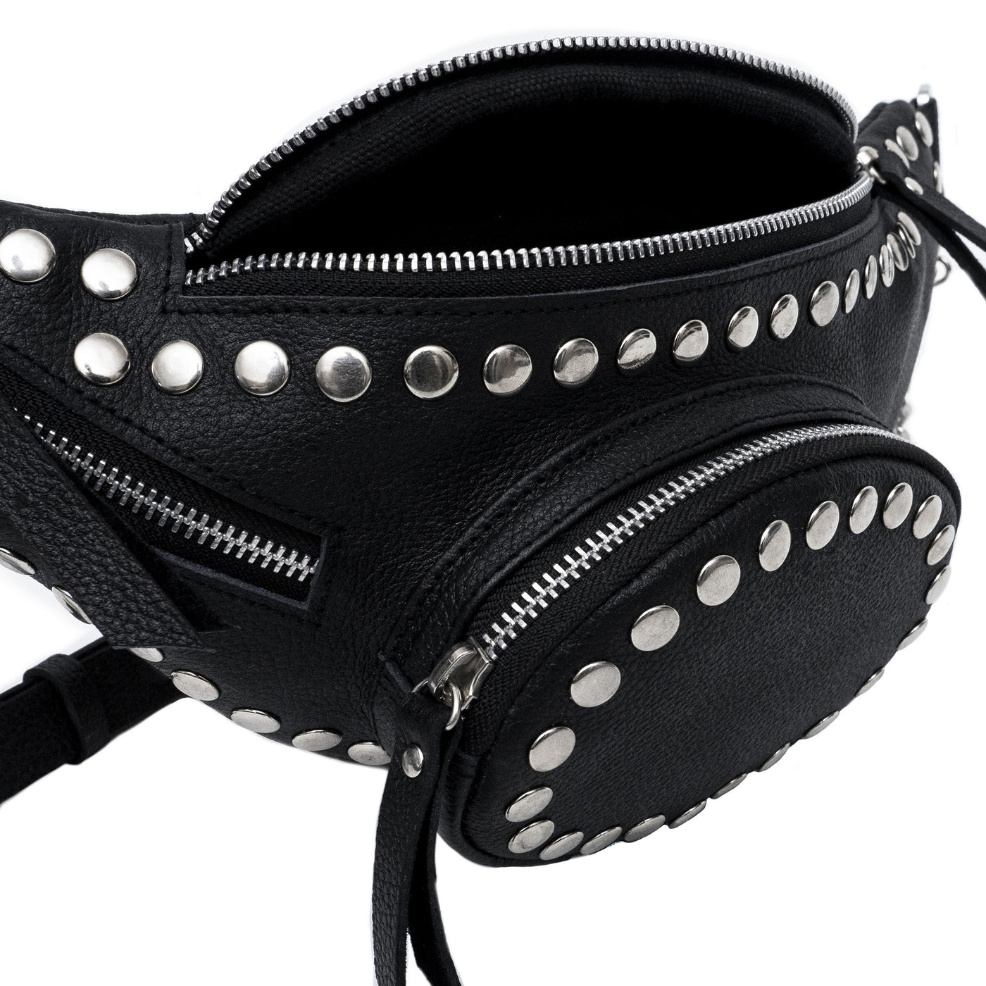 CARRIE BELT BAG - BLACK LEATHER STUDDED DETAILS