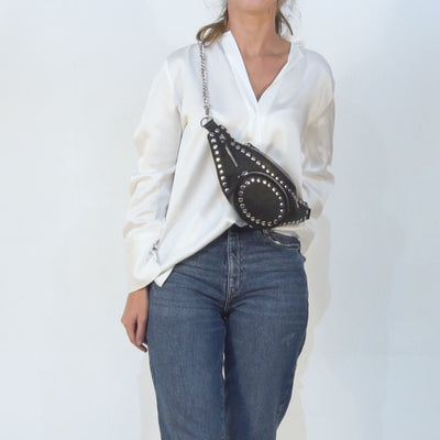 CARRIE BELT BAG - BLACK LEATHER STUDDED DETAILS