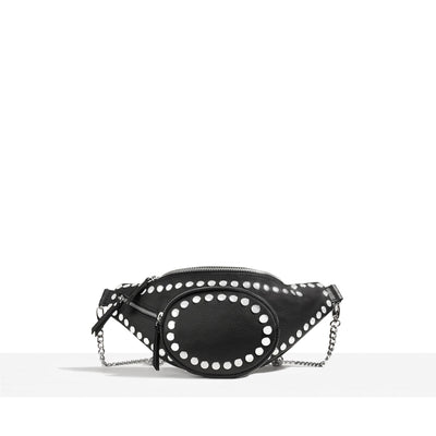 CARRIE BELT BAG - BLACK LEATHER STUDDED DETAILS