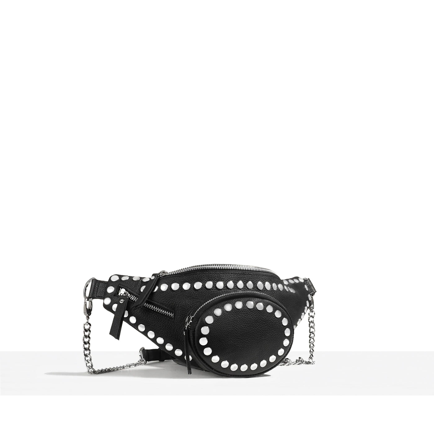 CARRIE BELT BAG - BLACK LEATHER STUDDED DETAILS